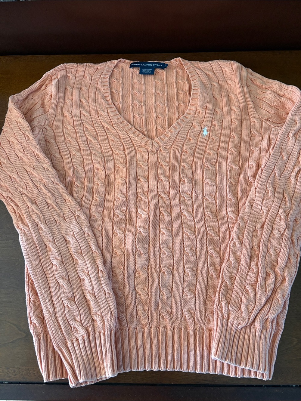 Ralph Lauren Peach Cable V-Neck Sweater